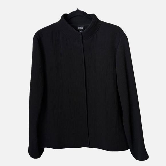 Eileen Fisher Silk Blend Textured Jacket Stand Collar Magnetic Closure Medium - Picture 9 of 9